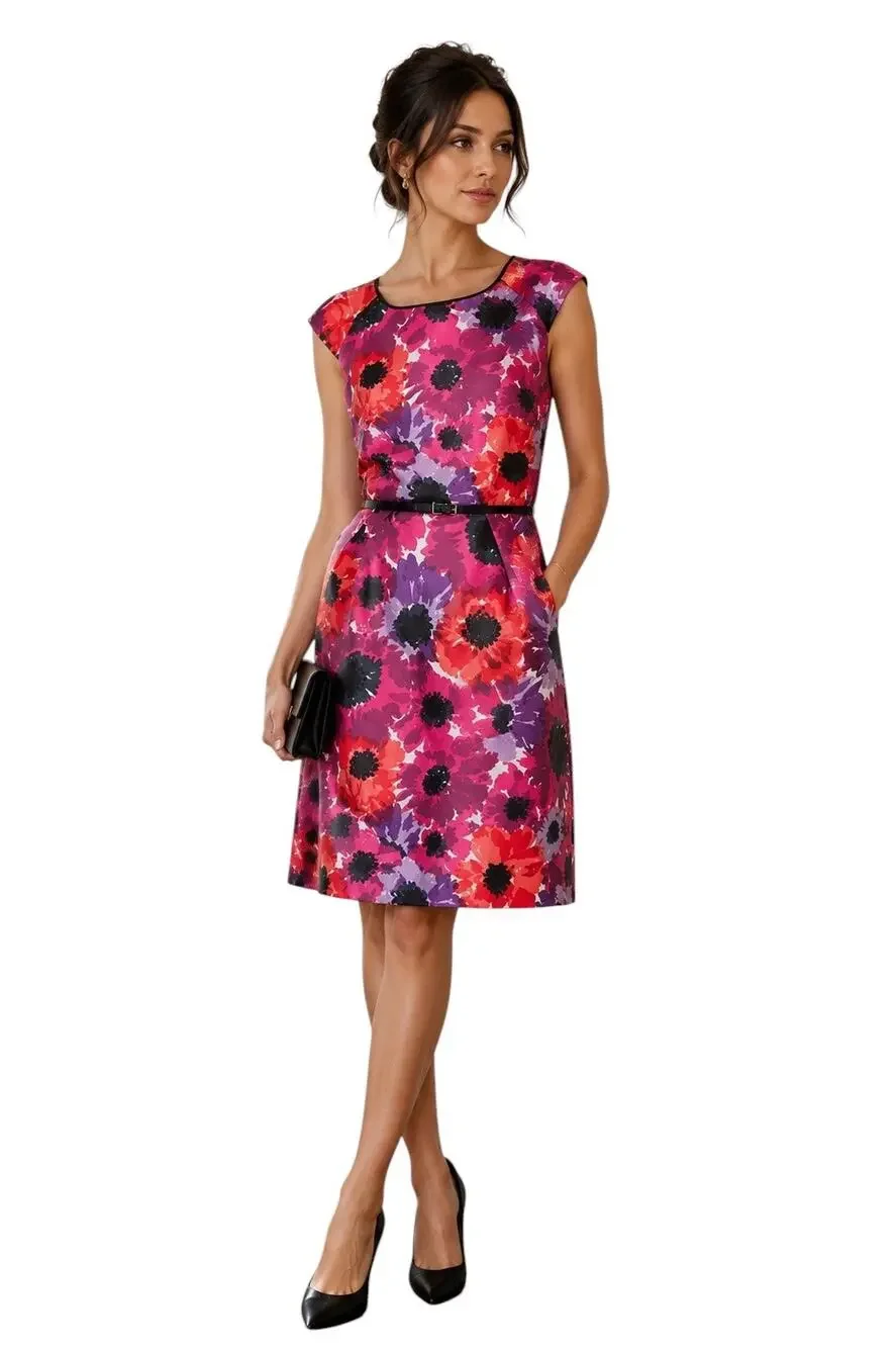 Kate Spade Women's Pink Purple Floral Print Cotton Silk Cap Sleeve Dress Size 2